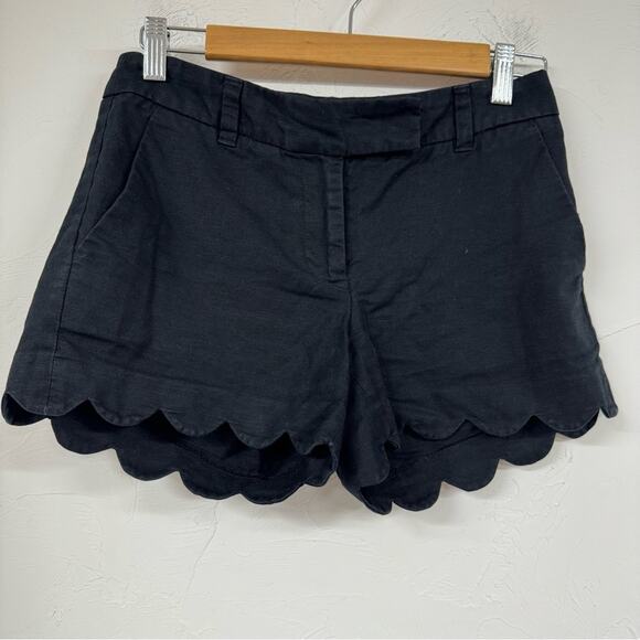 J Crew Black Linen Scalloped Hem Chino Shorts Dressy Shorts Womens 0 Preppy - Picture 1 of 9
